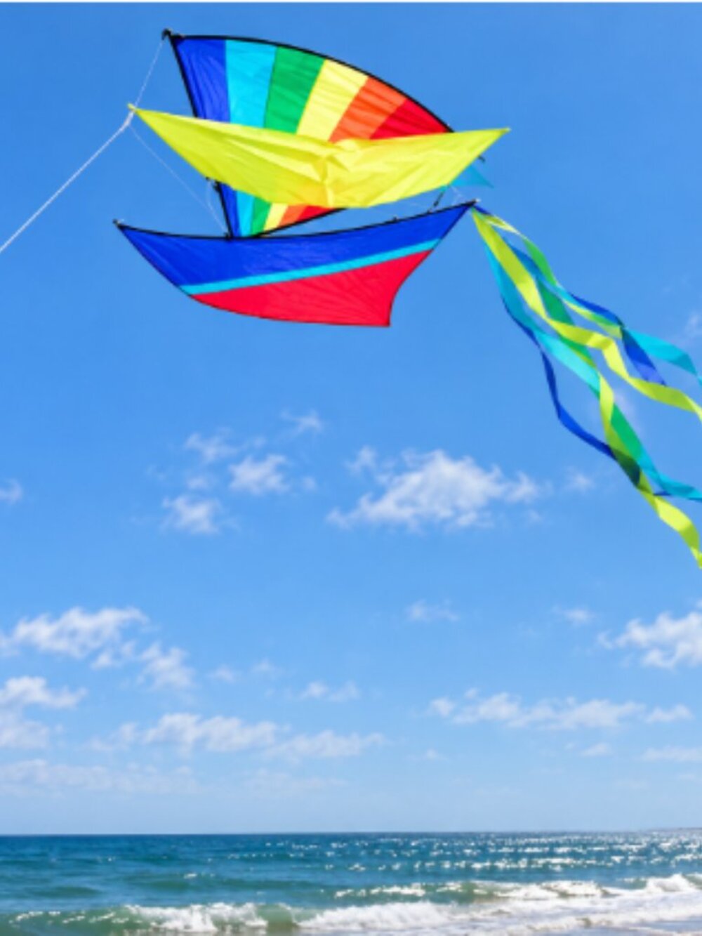 Vintage "Go Fly A Kite" 3D Rainbow Sailboat Kite - Complete Set!